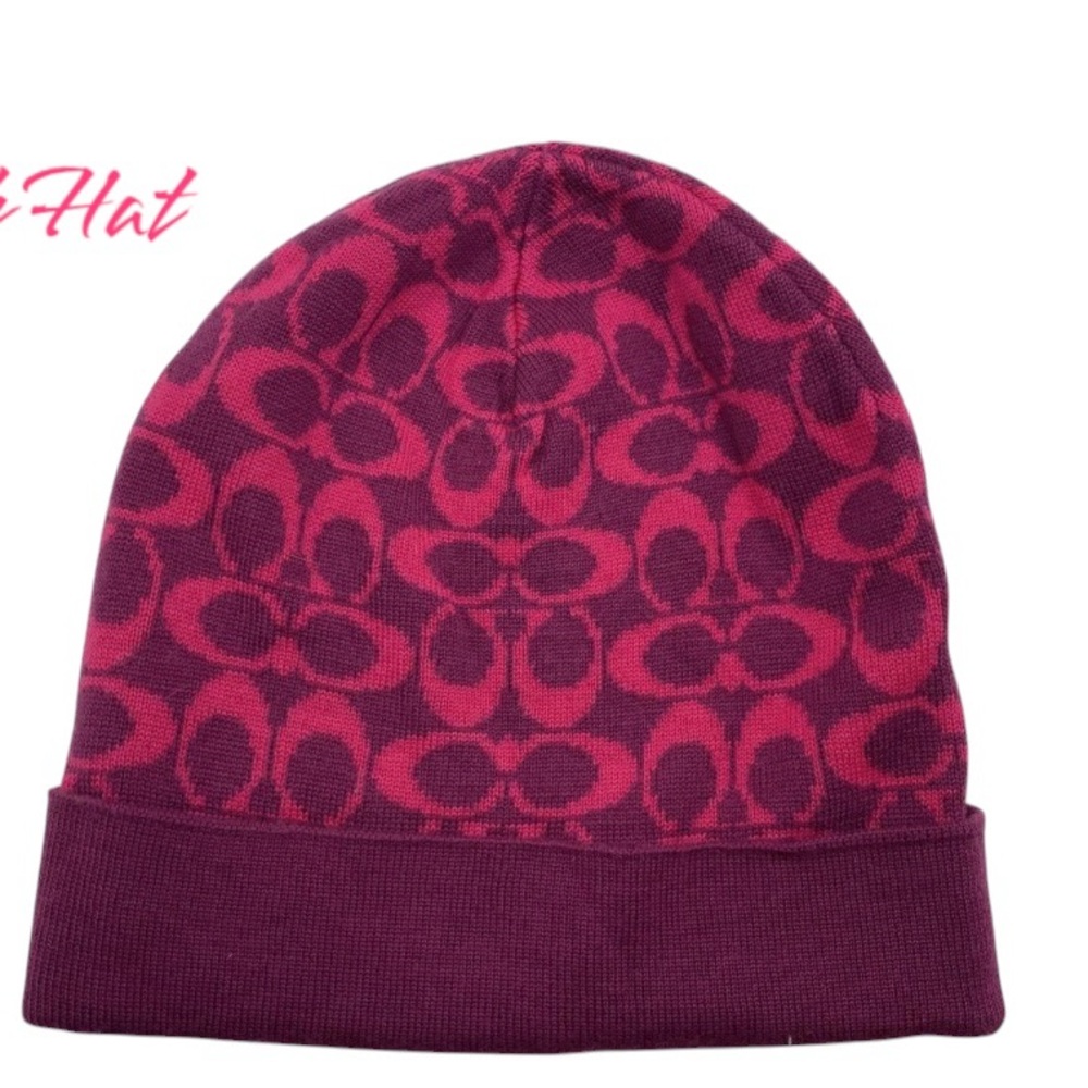 COACH Signature Logo Wool Knit Scarf and Beanie in Hot Pink ~ F86019 ~ F86024